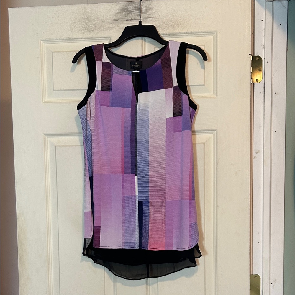Worthington Petite Purple Black White Geometric Pattern Top Size Petite Medium
